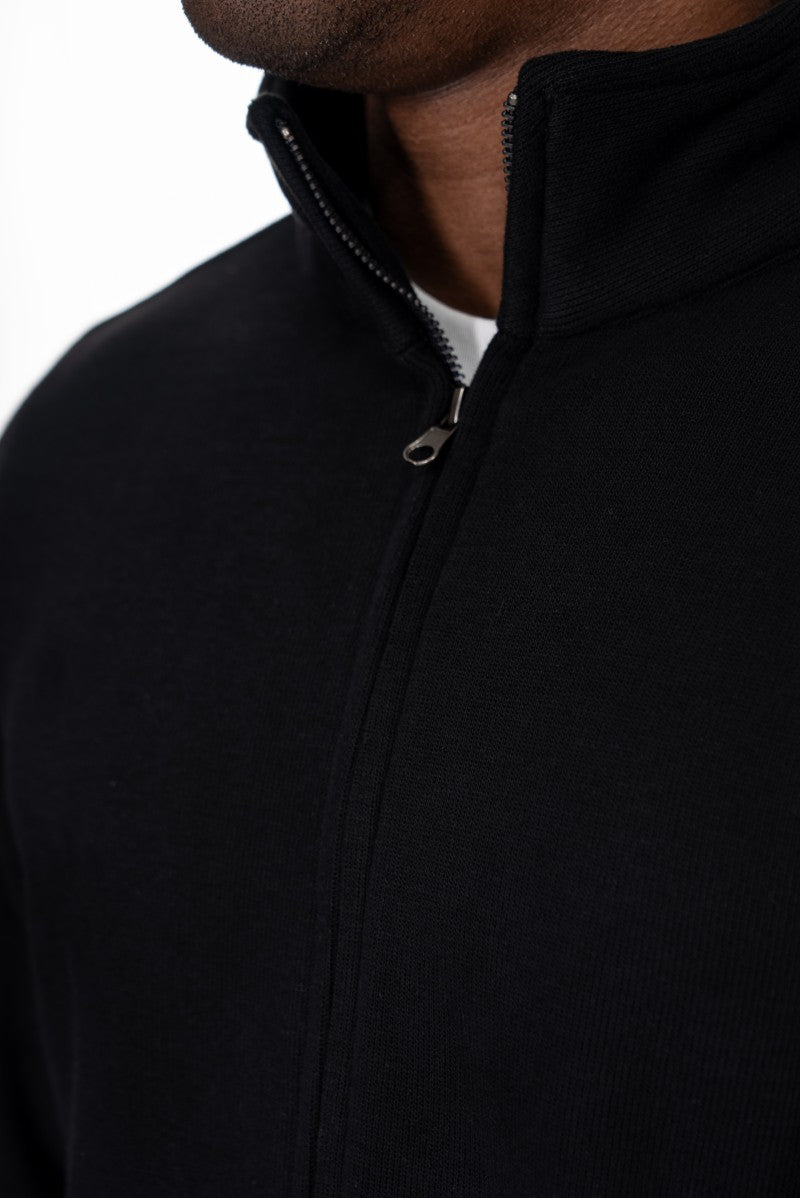 جاكيت قطني بسحاب وياقة عالية - أسود