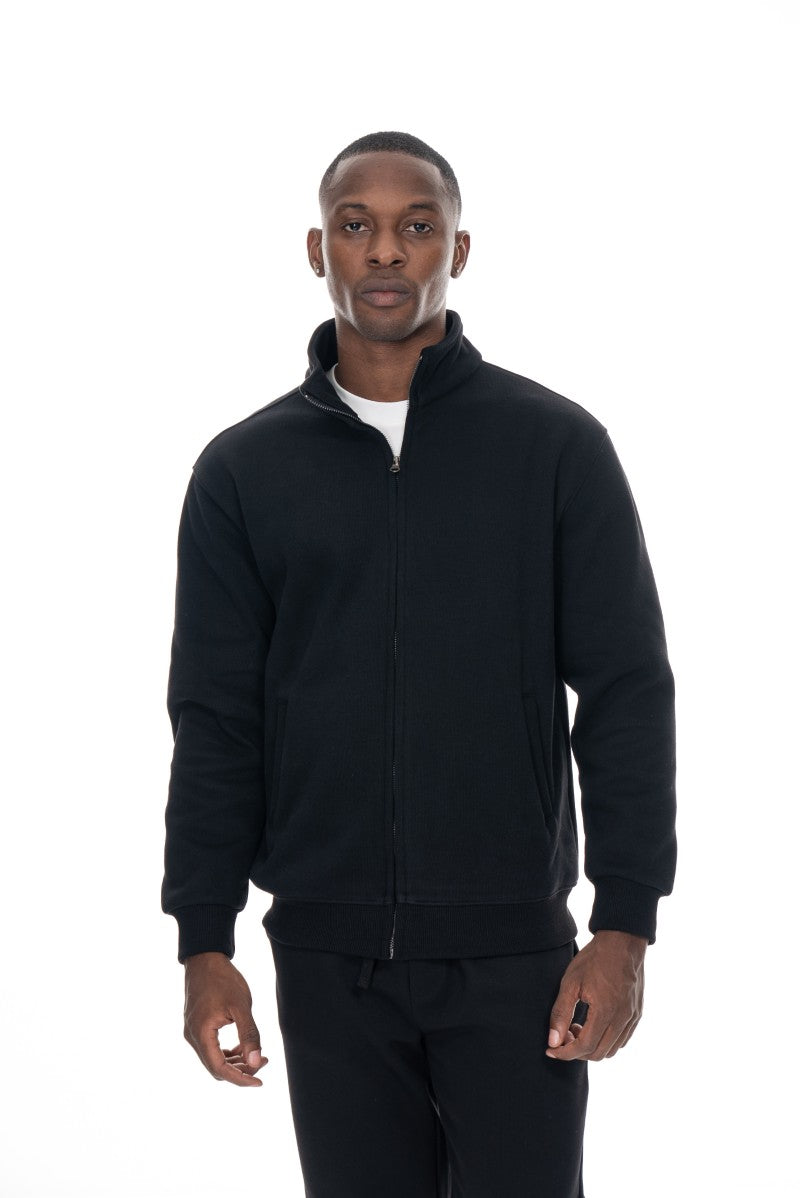 جاكيت قطني بسحاب وياقة عالية - أسود