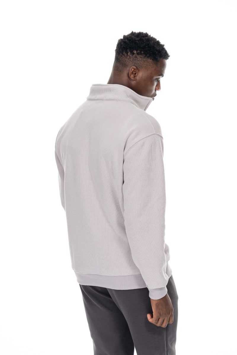 جاكيت قطني بسحاب وياقة عالية - رمادي فاتح