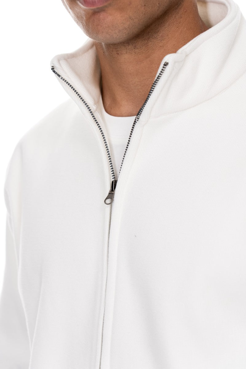 جاكيت قطني بسحاب وياقة عالية - أبيض كريمي