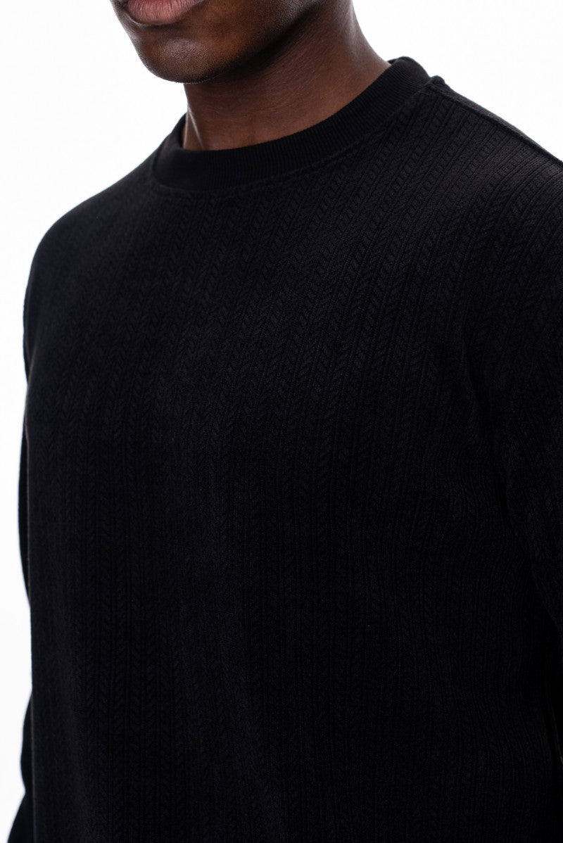 طقم سويت شيرت وبنطال رياضي منقوش - أسود