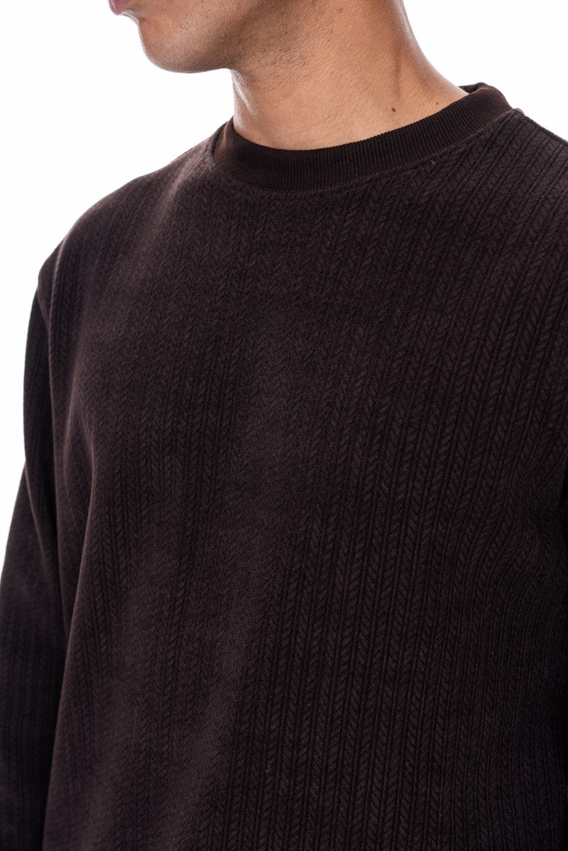 طقم سويت شيرت وبنطال رياضي منقوش - بني