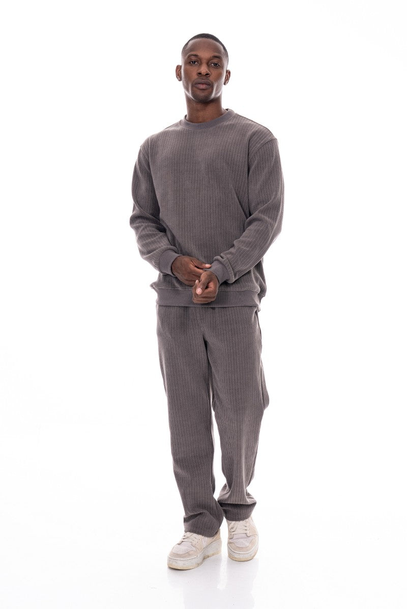 طقم سويت شيرت وبنطال رياضي منقوش - رمادي