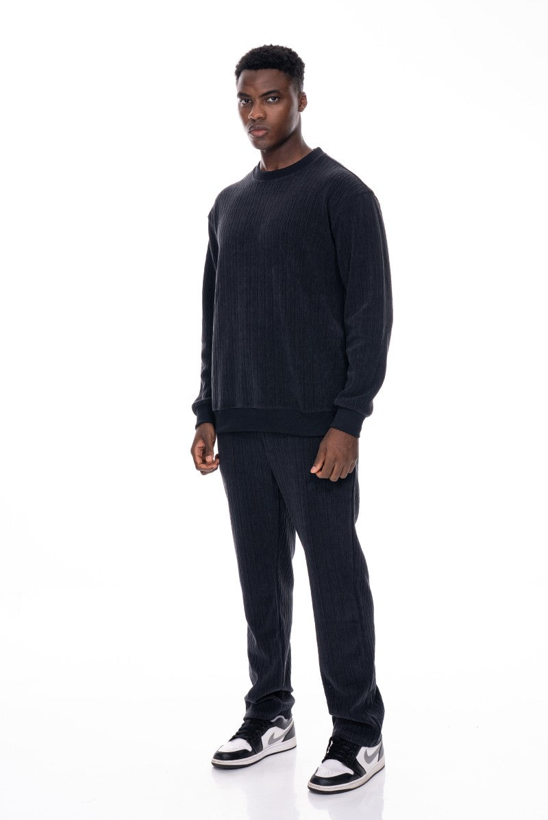 طقم سويت شيرت وبنطال رياضي منقوش - رمادي