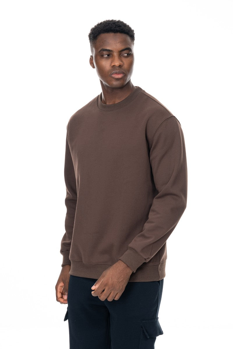سويت شيرت قطني أساسي - بني
