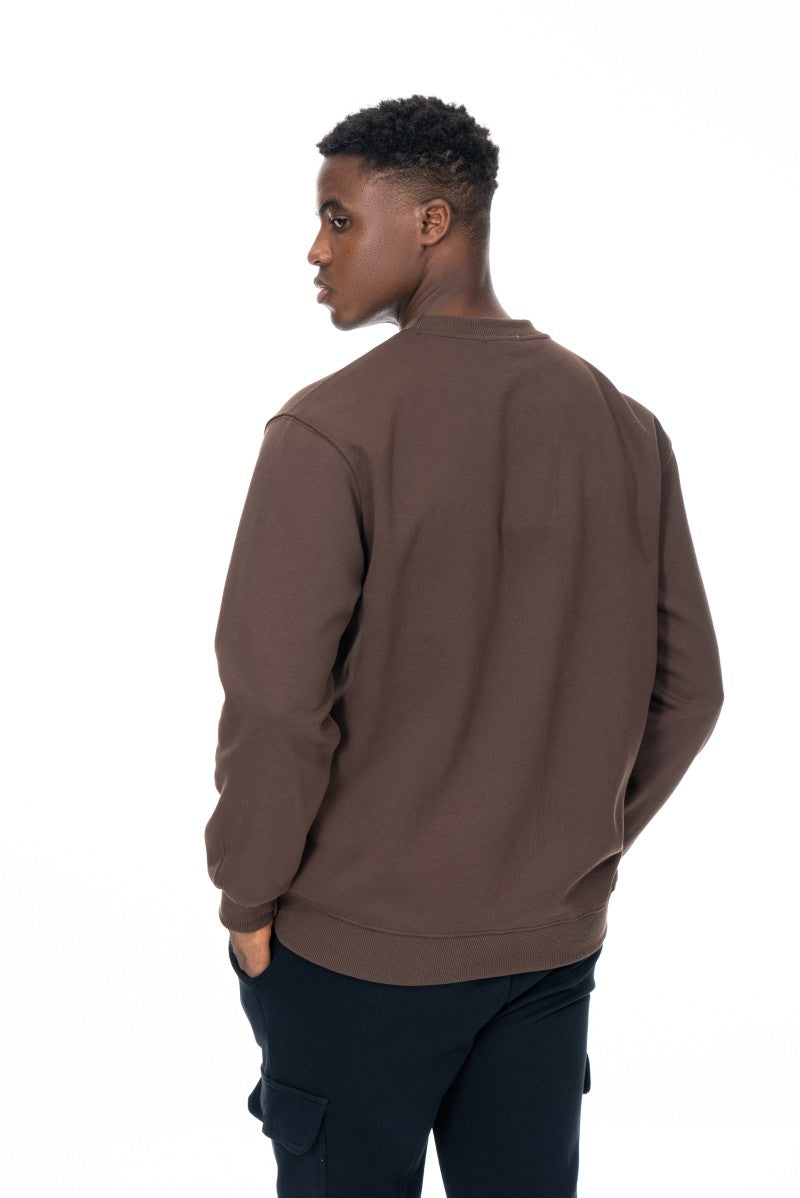 سويت شيرت قطني أساسي - بني