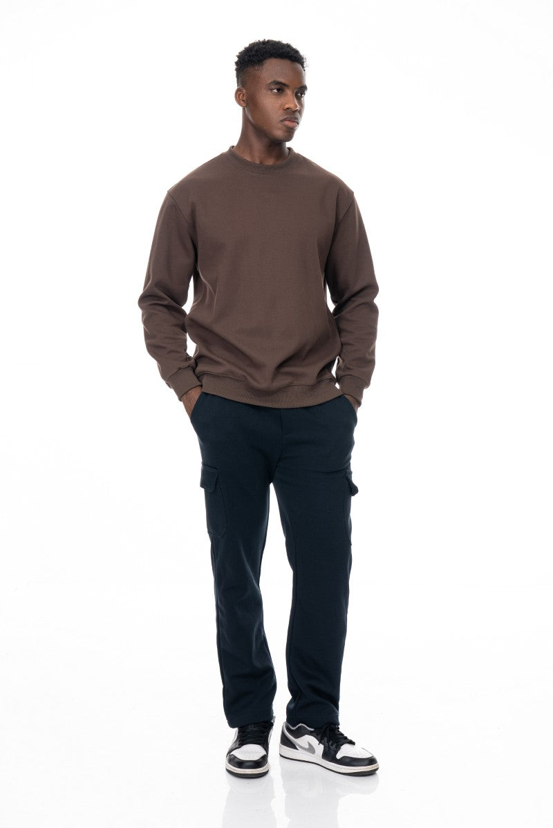 سويت شيرت قطني أساسي - بني