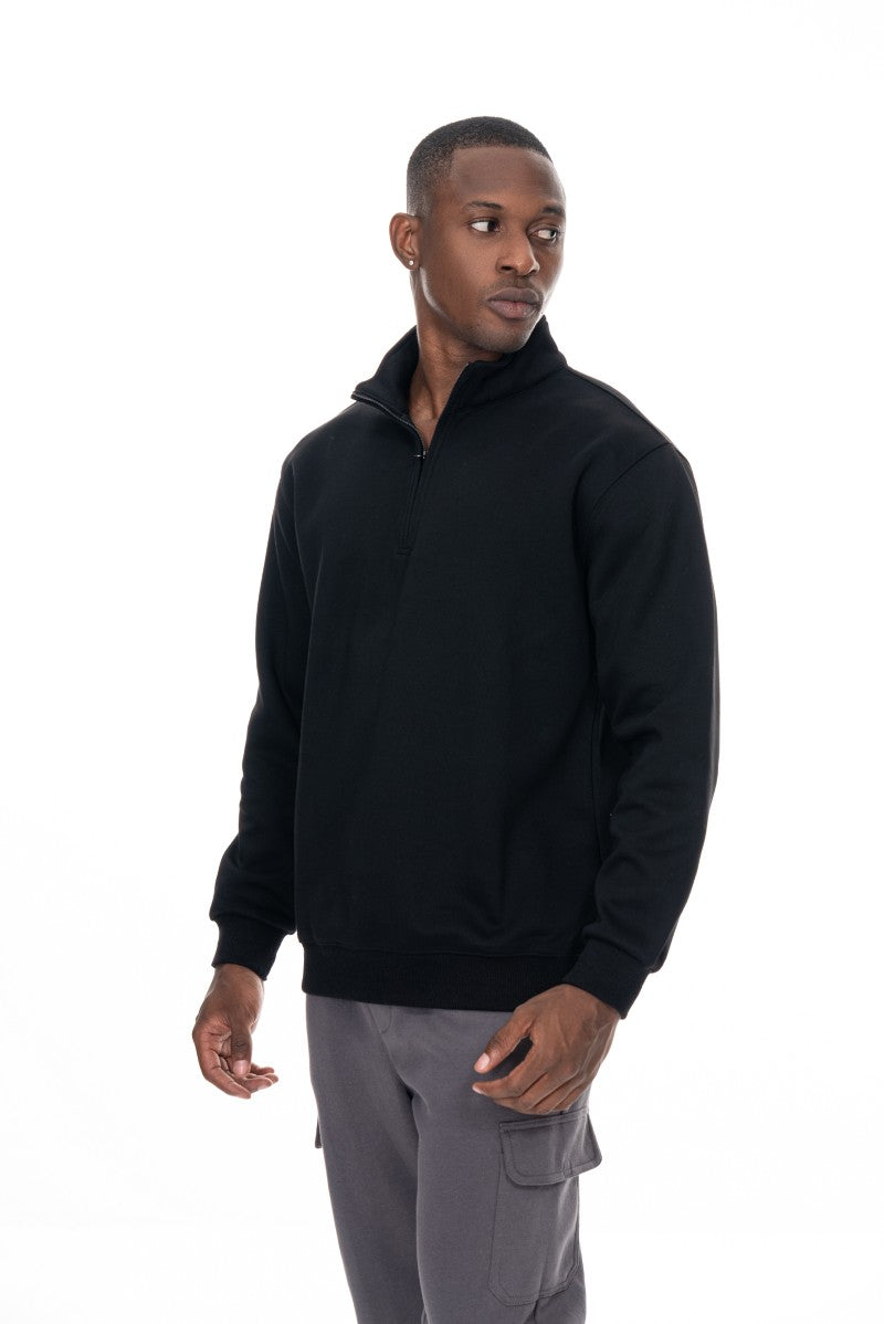 سويت شيرت قطني بنصف سحاب - أسود