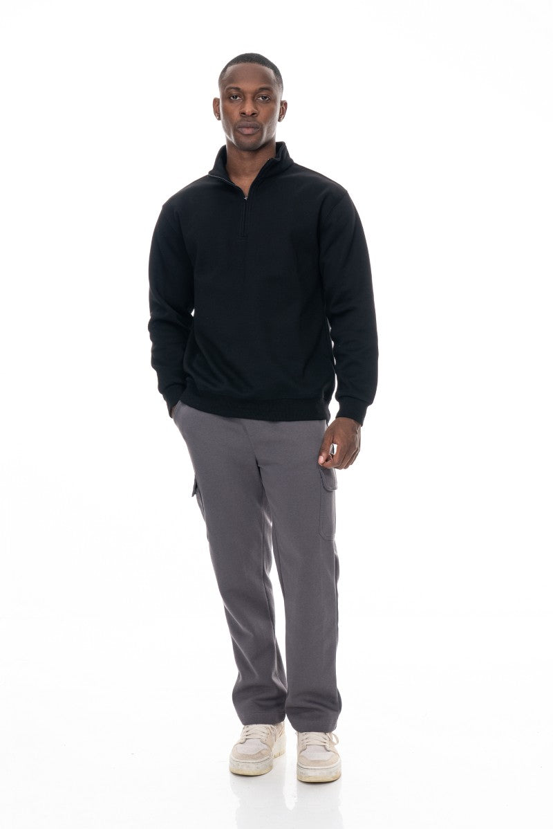 سويت شيرت قطني بنصف سحاب - أسود