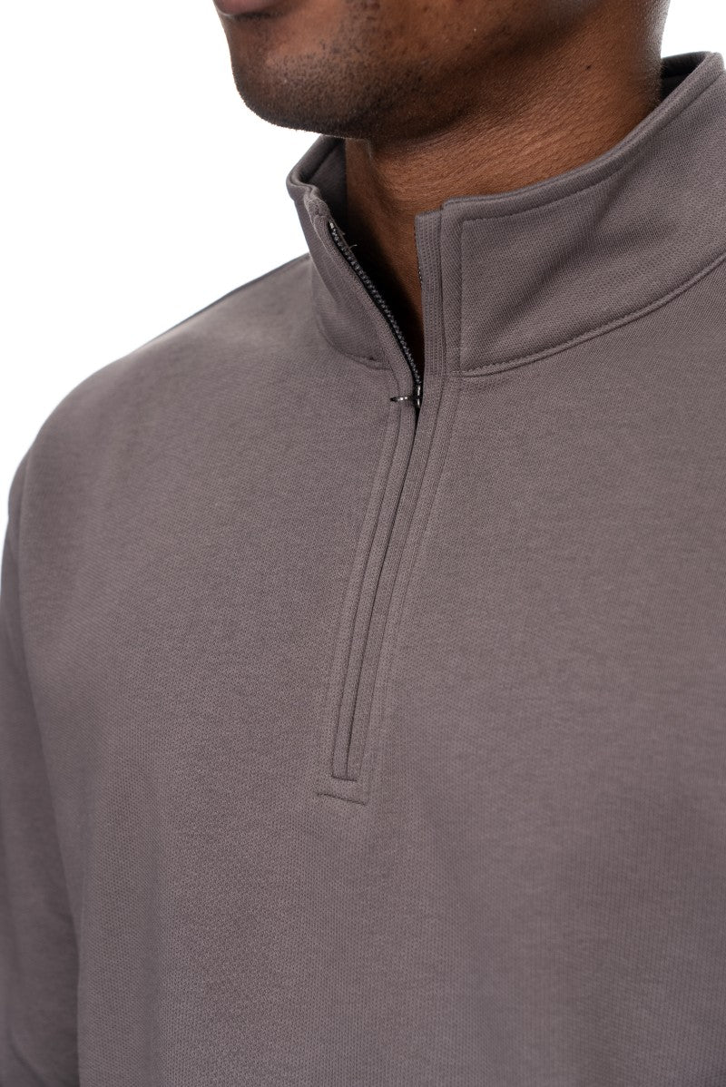 سويت شيرت قطني بنصف سحاب - رمادي