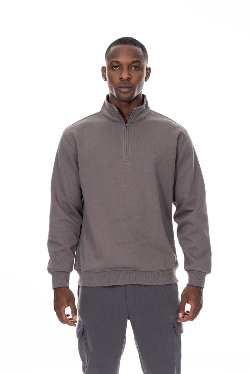 سويت شيرت قطني بنصف سحاب - رمادي
