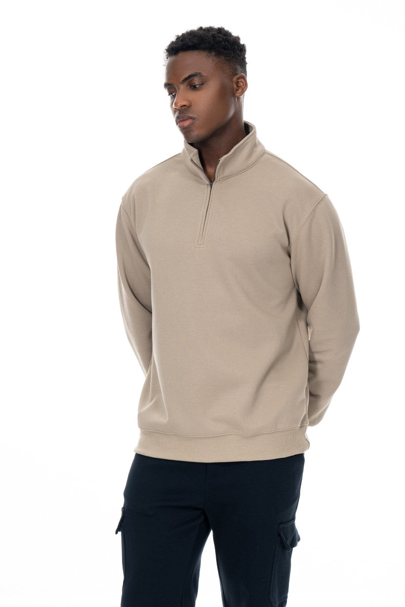 سويت شيرت قطني بنصف سحاب - بيج