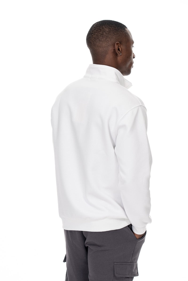 سويت شيرت قطني بنصف سحاب - أبيض