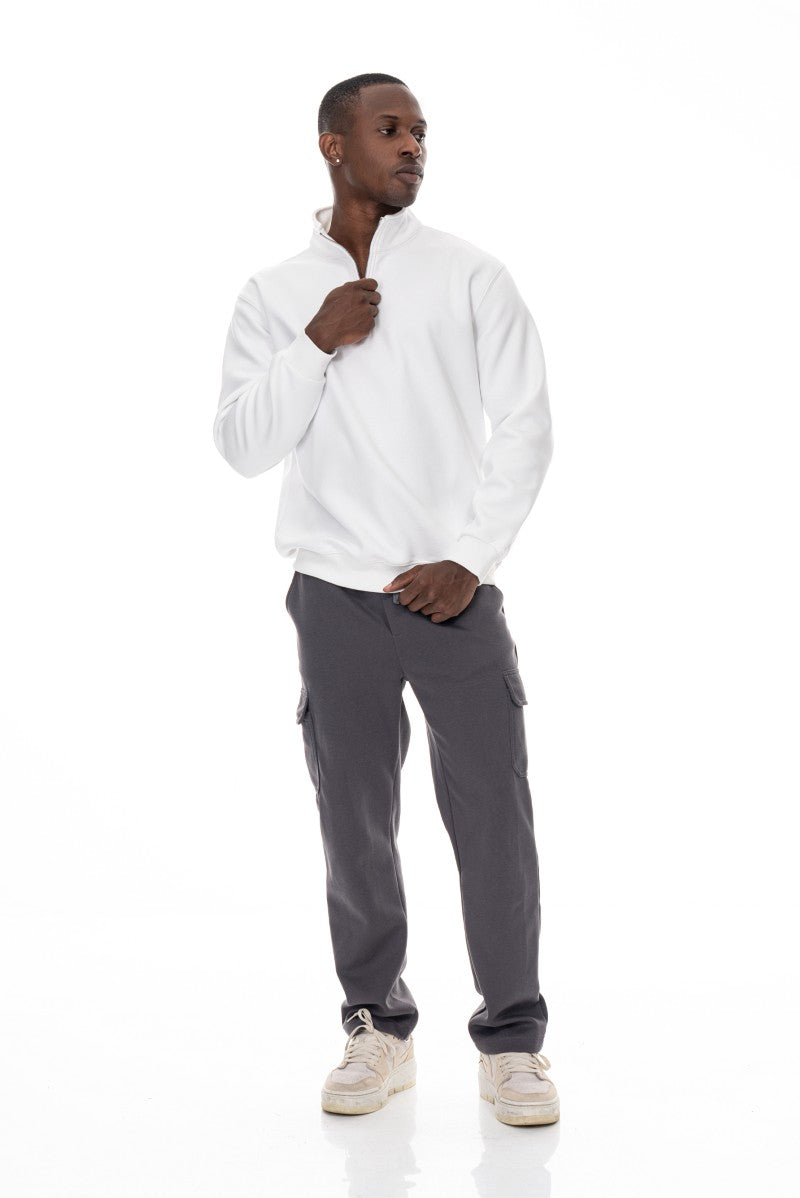 سويت شيرت قطني بنصف سحاب - أبيض