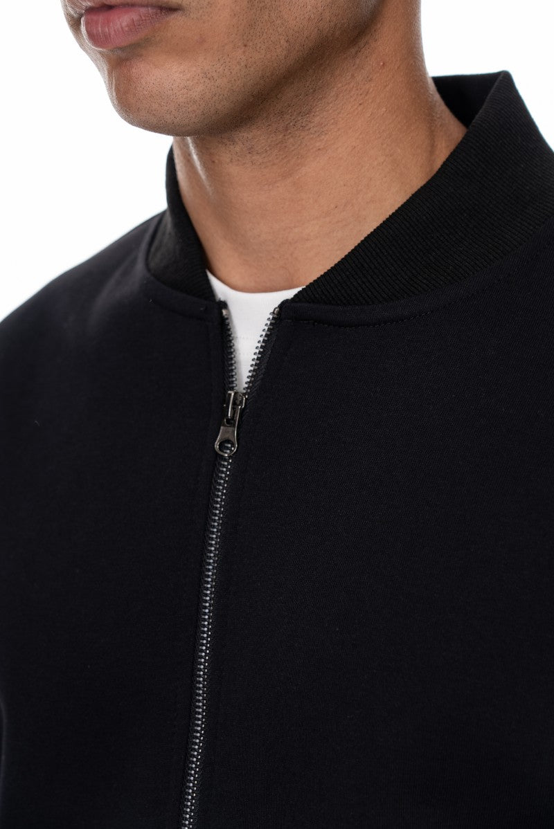 جاكيت قطني بسحاب وياقة عالية - أسود