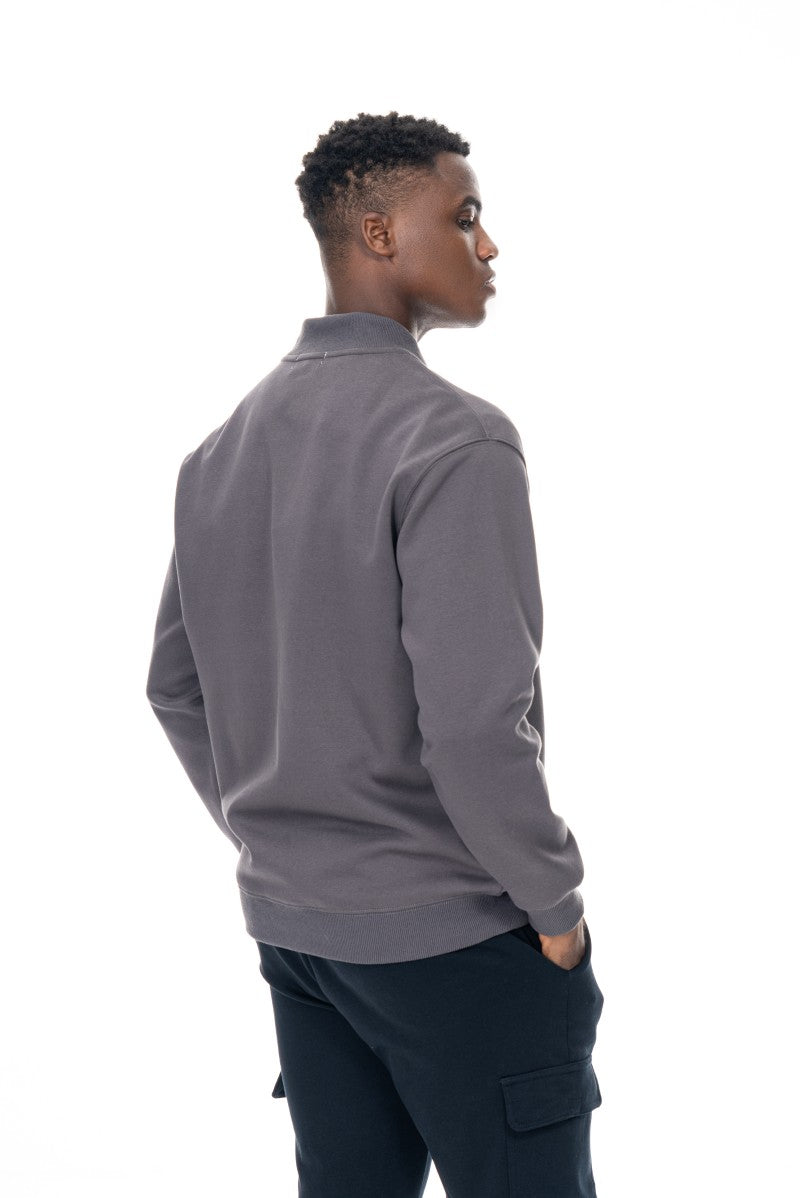 جاكيت قطني بسحاب وياقة عالية - رمادي داكن