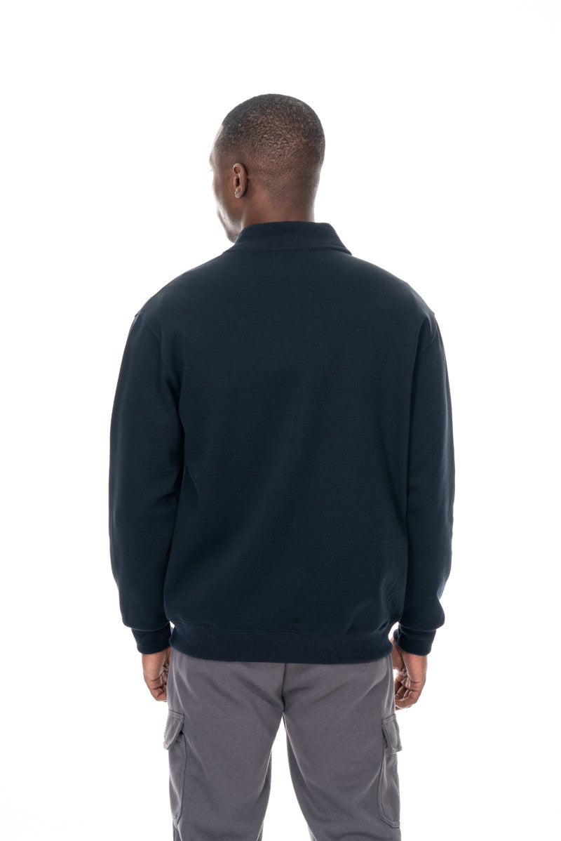 جاكيت قطني بسحاب وياقة عالية - كحلي