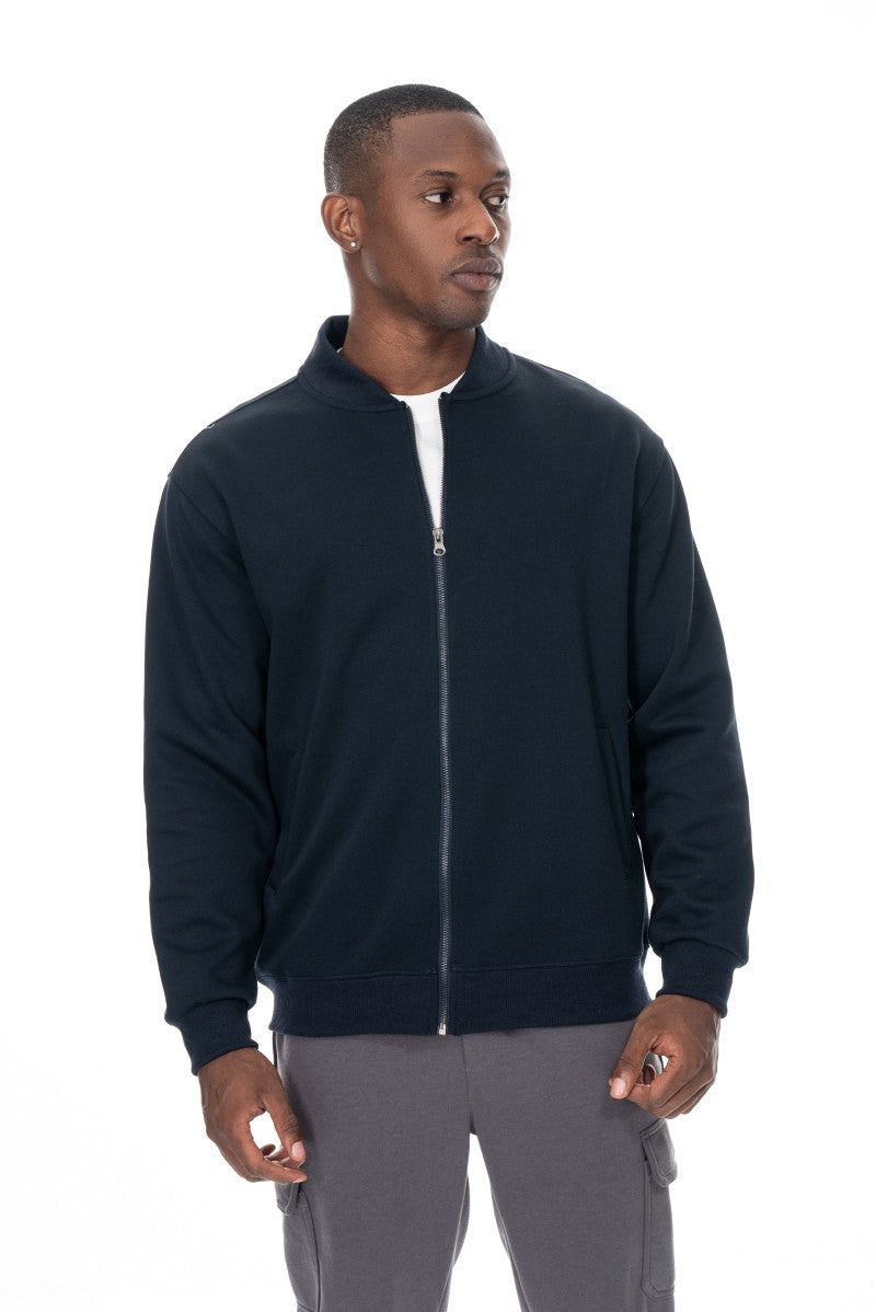 جاكيت قطني بسحاب وياقة عالية - كحلي