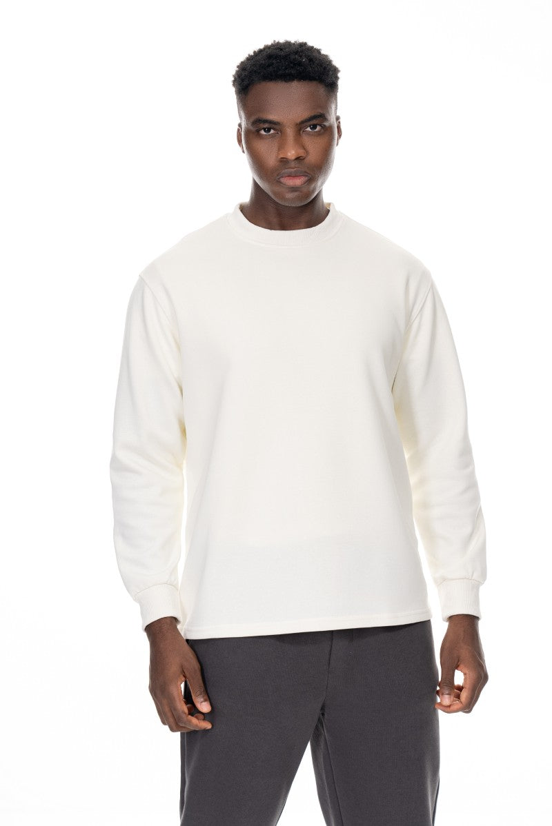 سويت شيرت قطني أساسي - أبيض كريمي