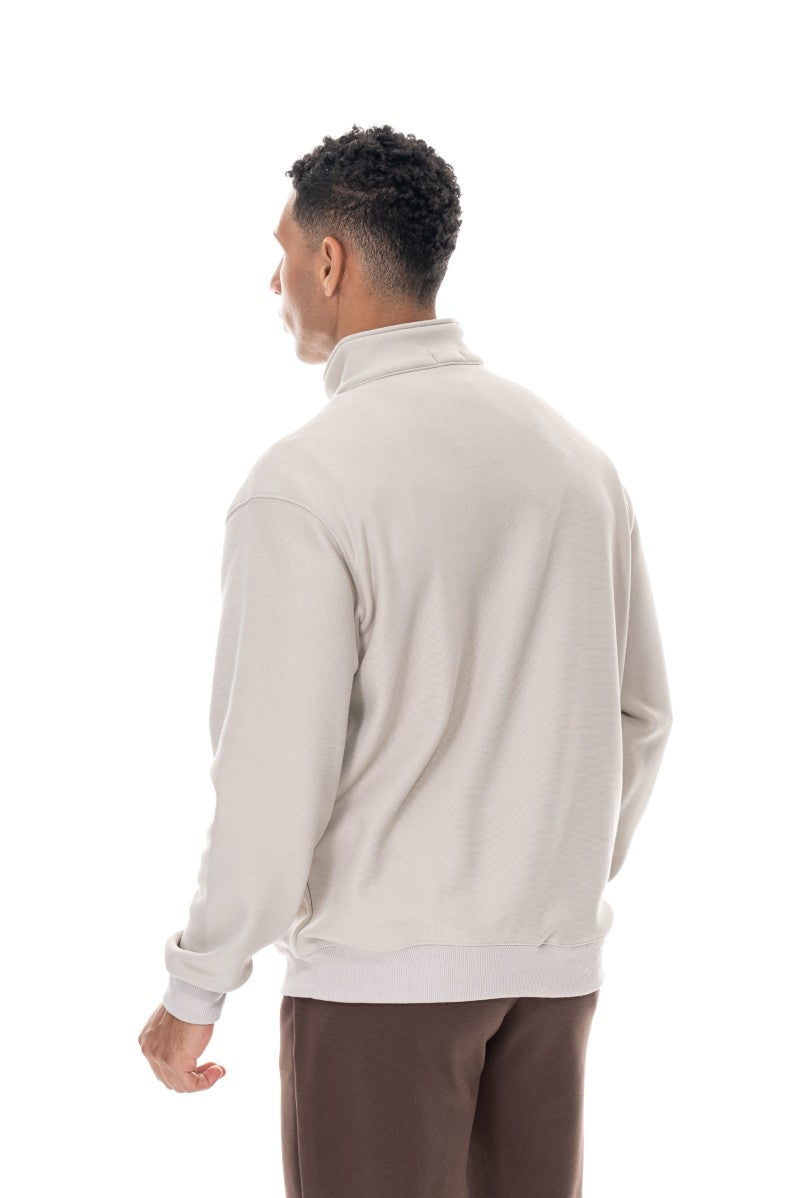 سويت شيرت قطني بنصف سحاب - بيج