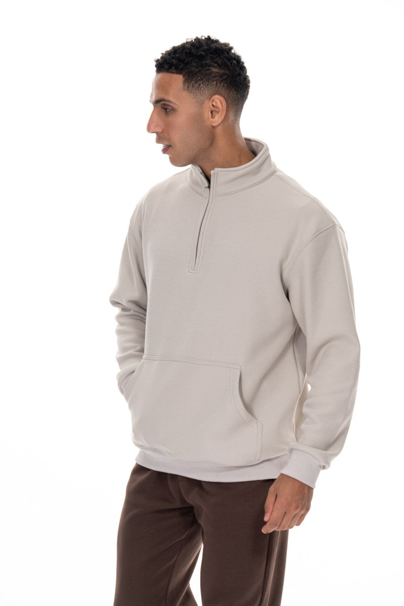 سويت شيرت قطني بنصف سحاب - بيج