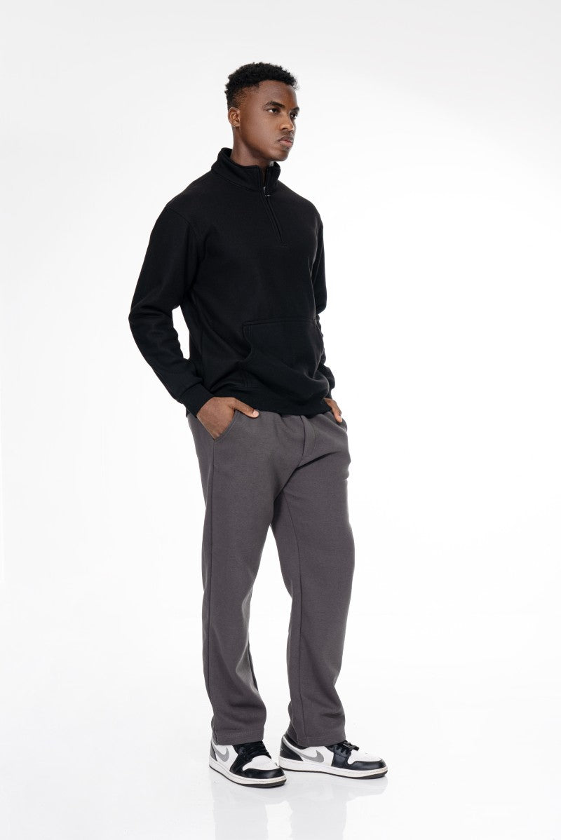 سويت شيرت قطني بنصف سحاب - أسود