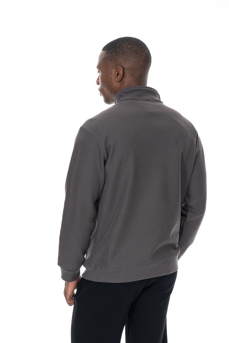 سويت شيرت قطني بنصف سحاب - رمادي داكن