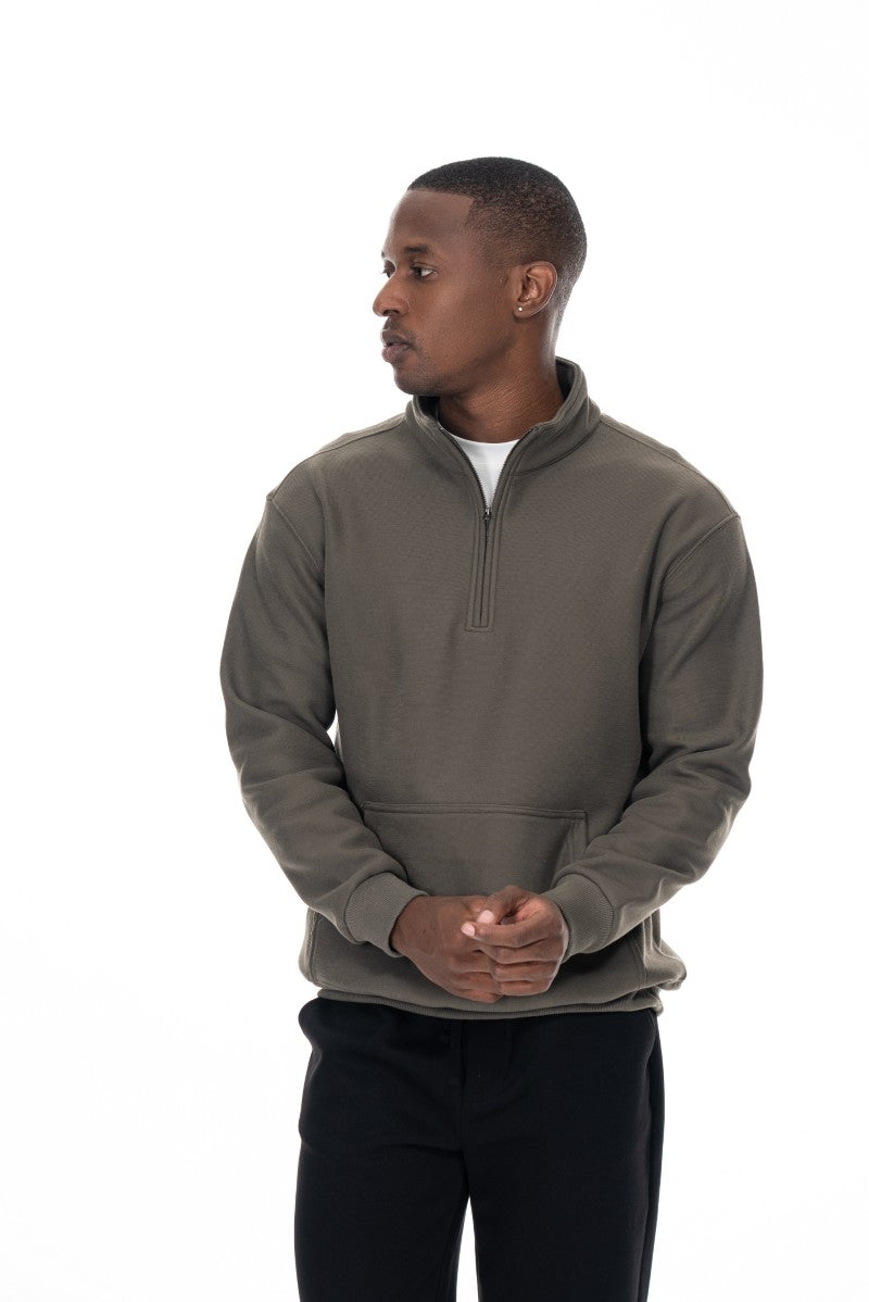 سويت شيرت قطني بنصف سحاب - أخضر