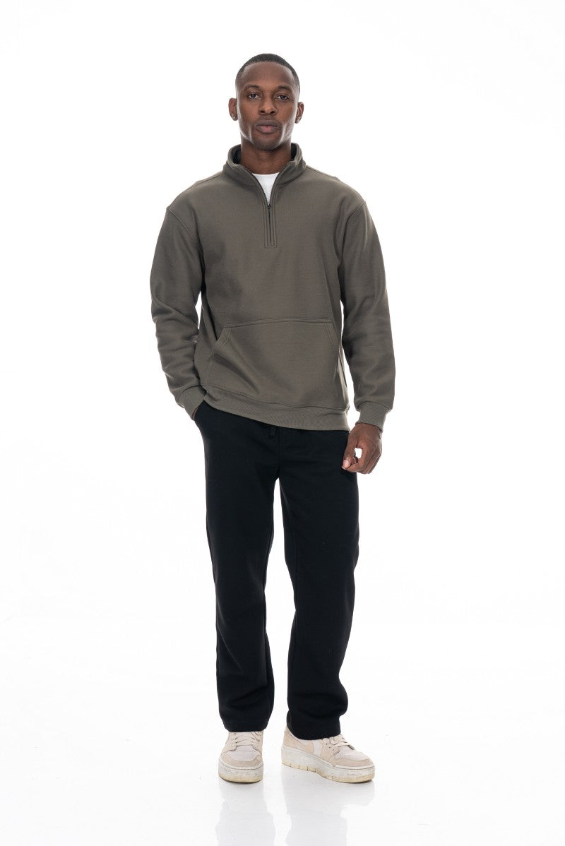 سويت شيرت قطني بنصف سحاب - أخضر