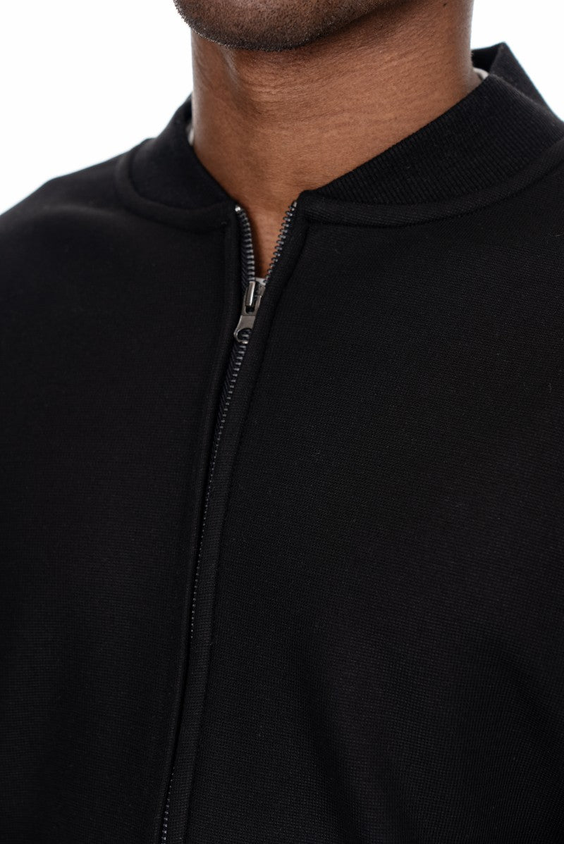 جاكيت قطني بسحاب وياقة عالية - أسود