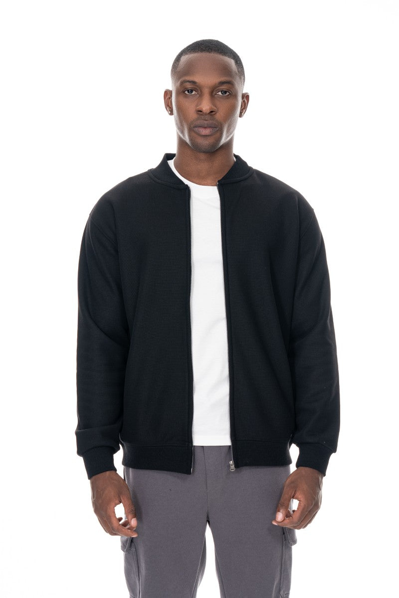 جاكيت قطني بسحاب وياقة عالية - أسود