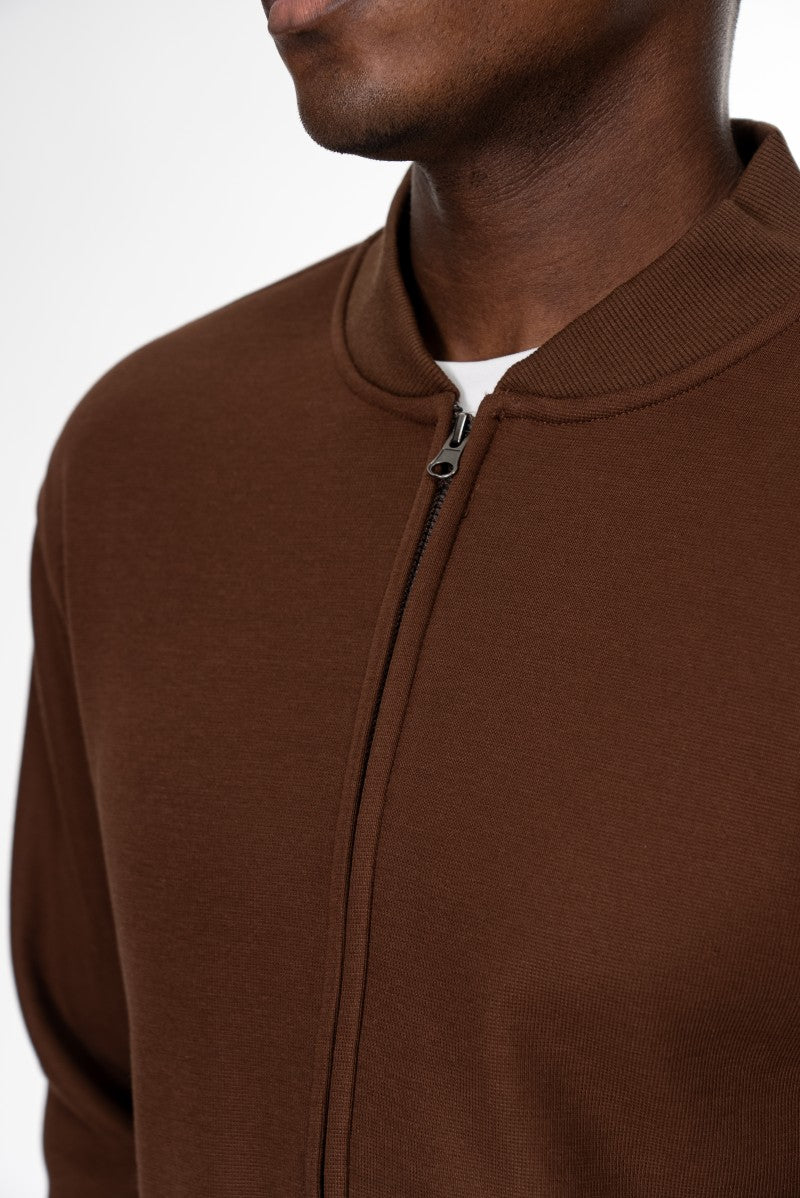 جاكيت قطني بسحاب وياقة عالية - بني