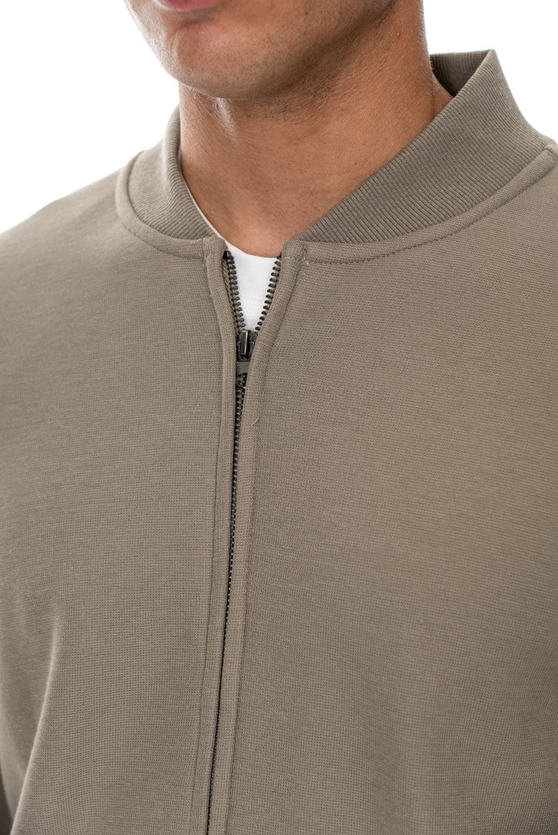 جاكيت قطني بسحاب وياقة عالية - أخضر فاتح