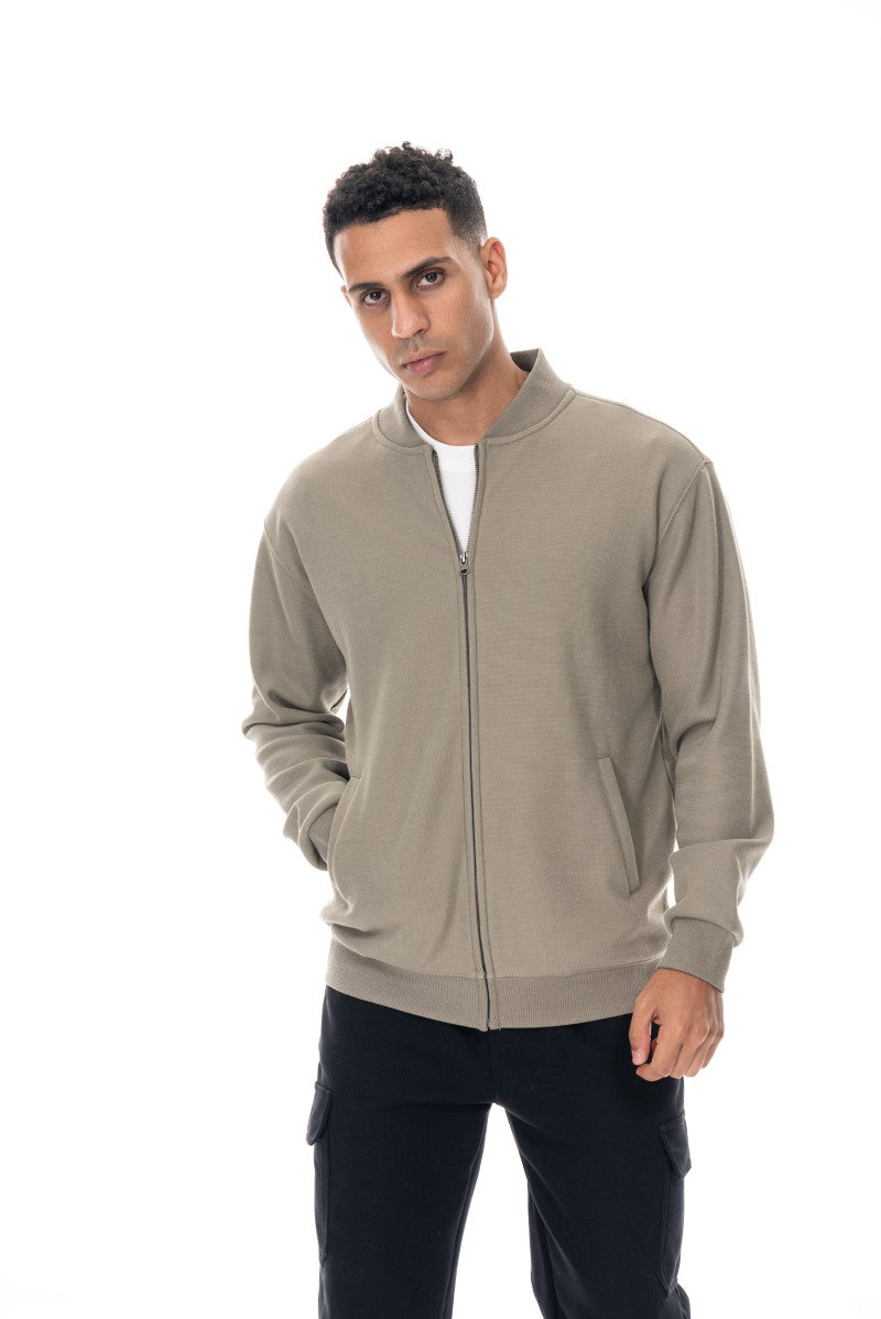 جاكيت قطني بسحاب وياقة عالية - أخضر فاتح