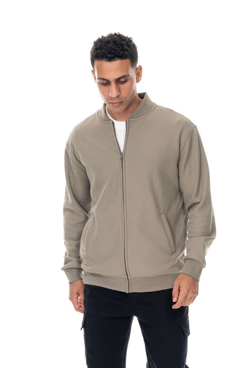 جاكيت قطني بسحاب وياقة عالية - أخضر فاتح