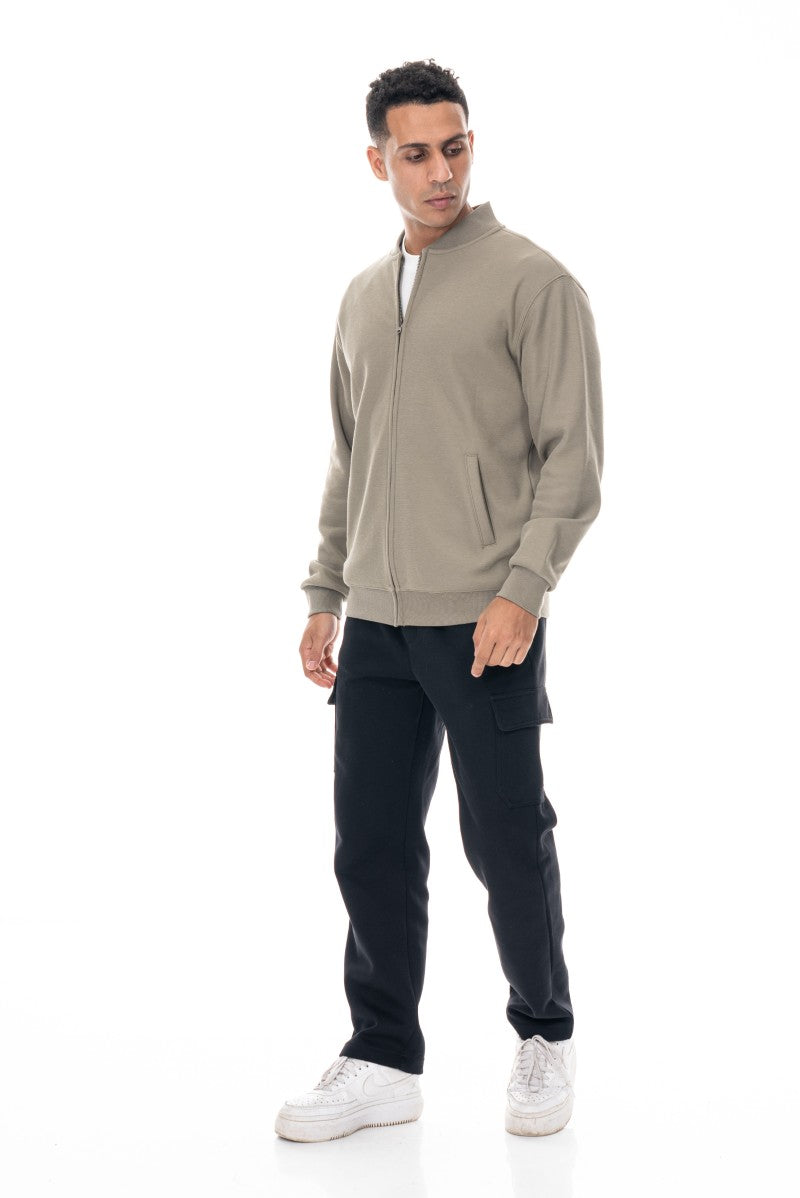 جاكيت قطني بسحاب وياقة عالية - أخضر فاتح