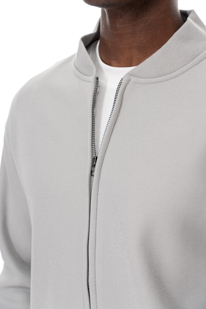 جاكيت قطني بسحاب وياقة عالية - رمادي فاتح