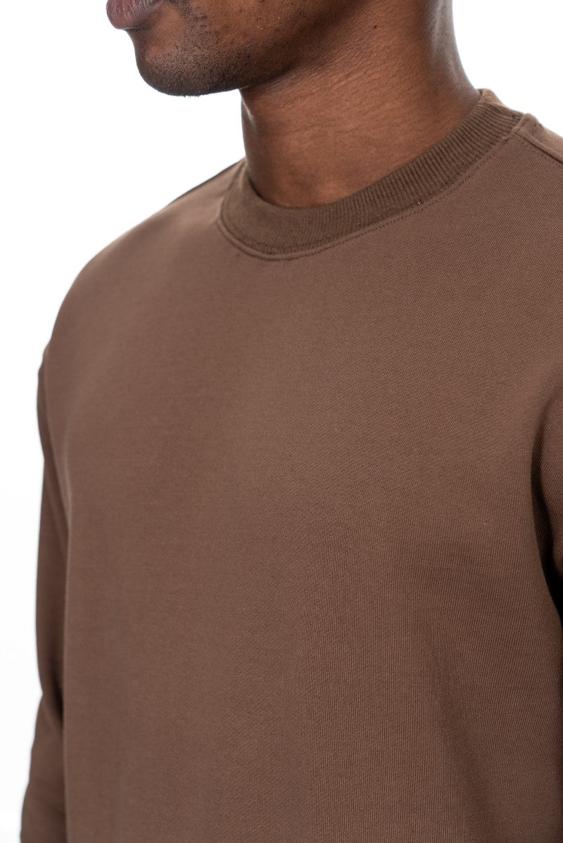 سويت شيرت قطني أساسي - بني