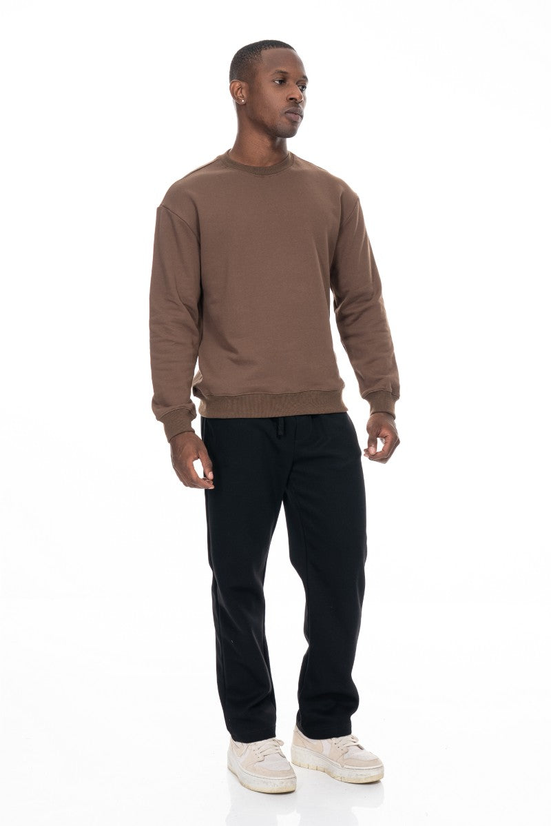 سويت شيرت قطني أساسي - بني