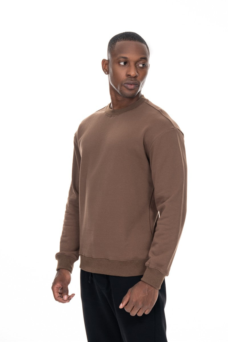 سويت شيرت قطني أساسي - بني