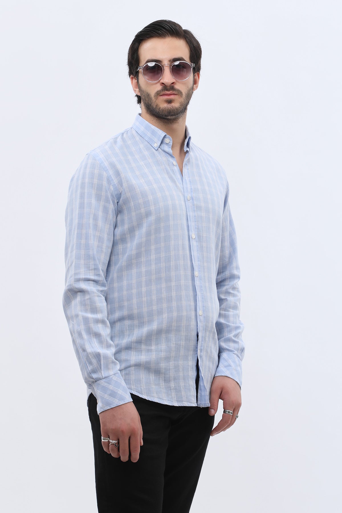 قميص كاروهات بقبة بأزرار من SHIRTSPRO - لون ازرق