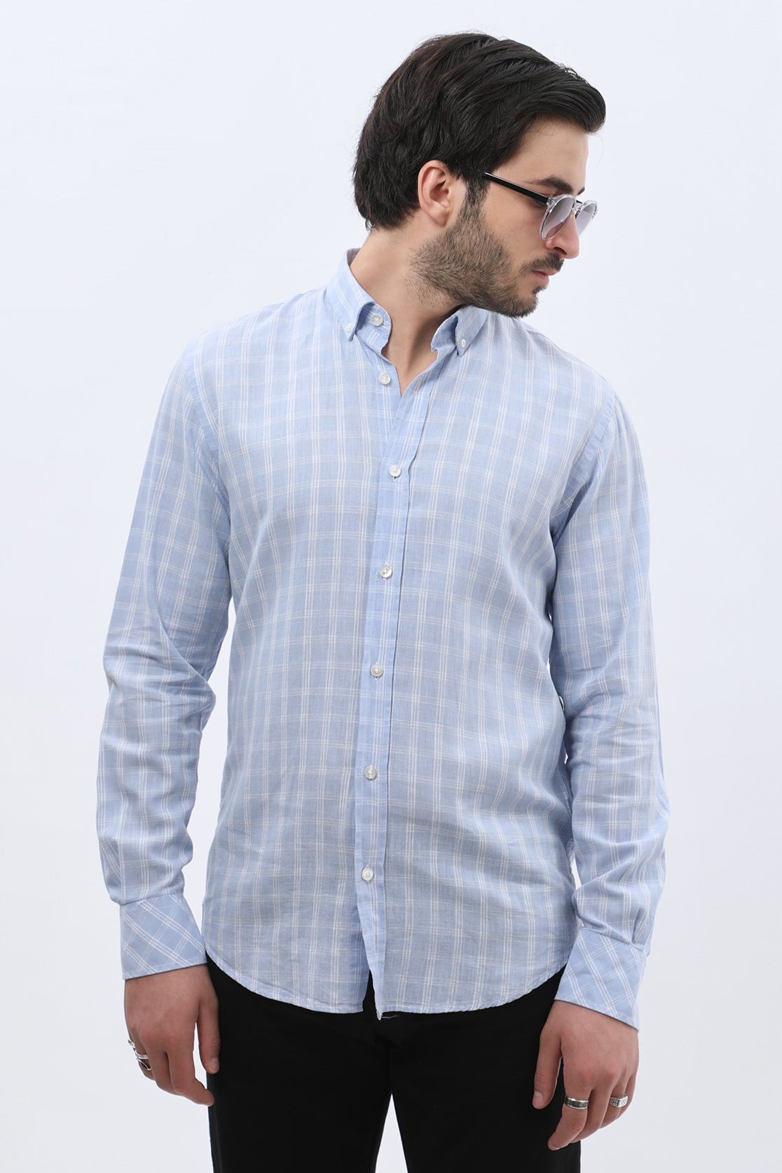 SHIRTSPRO Checked Regular Fit Shirt - Button-Down Collar - Blue