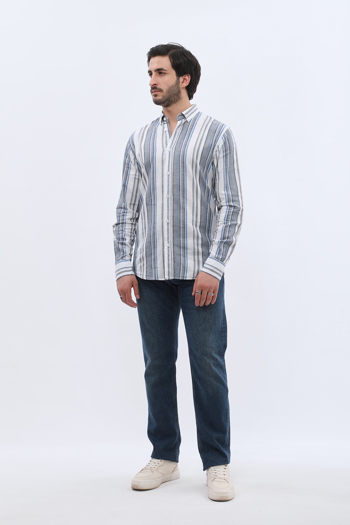 SHIRTSPRO Striped Regular Fit Shirt - Button-Down Collar - Navy
