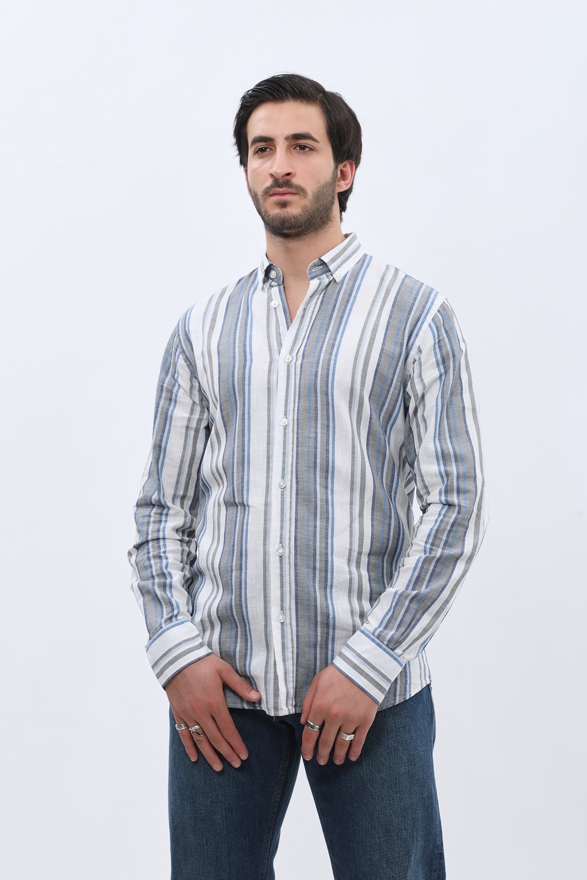 SHIRTSPRO Striped Regular Fit Shirt - Button-Down Collar - Navy