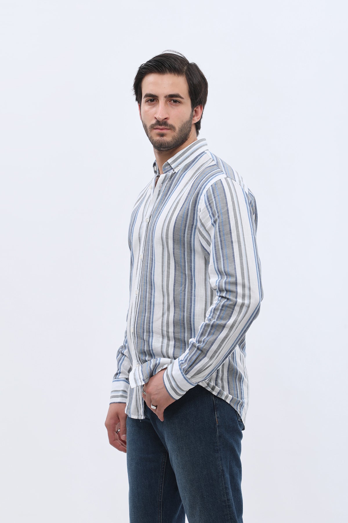 SHIRTSPRO Striped Regular Fit Shirt - Button-Down Collar - Navy