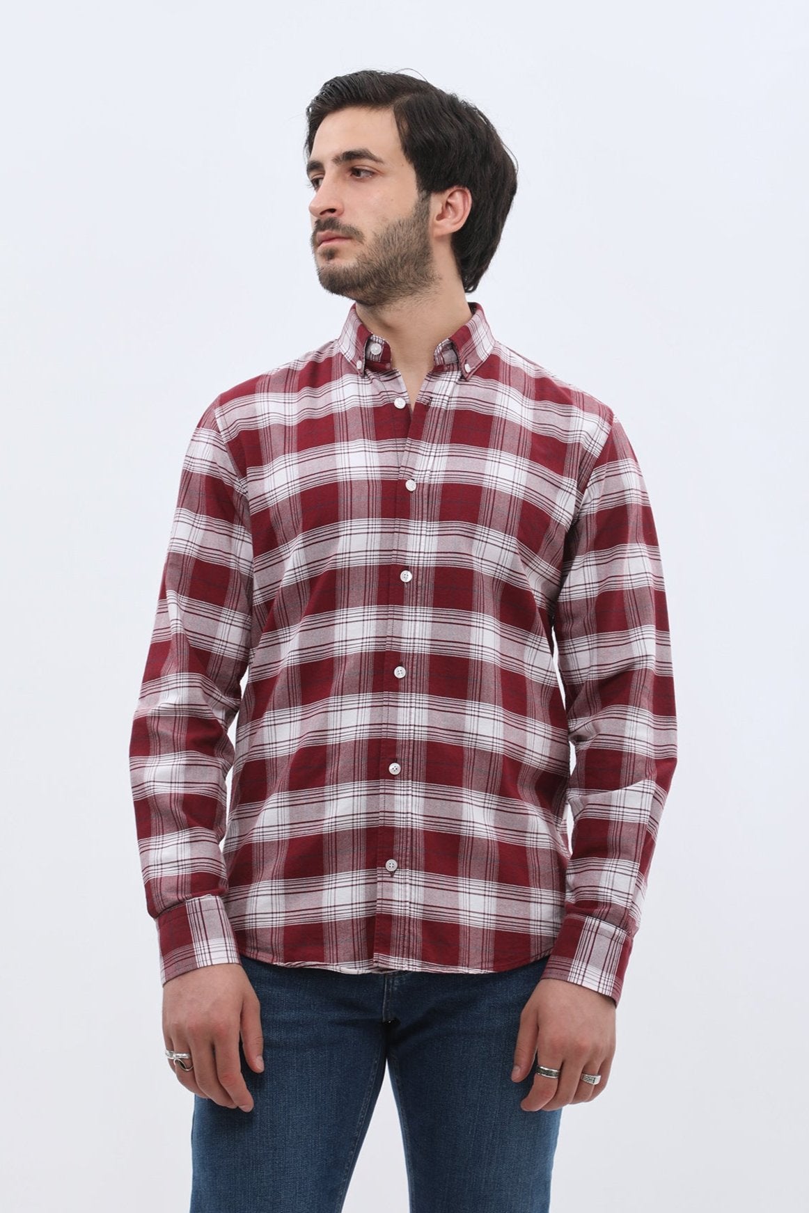 SHIRTSPRO Checked Oxford Regular Fit Shirt - Button-Down Collar - Red