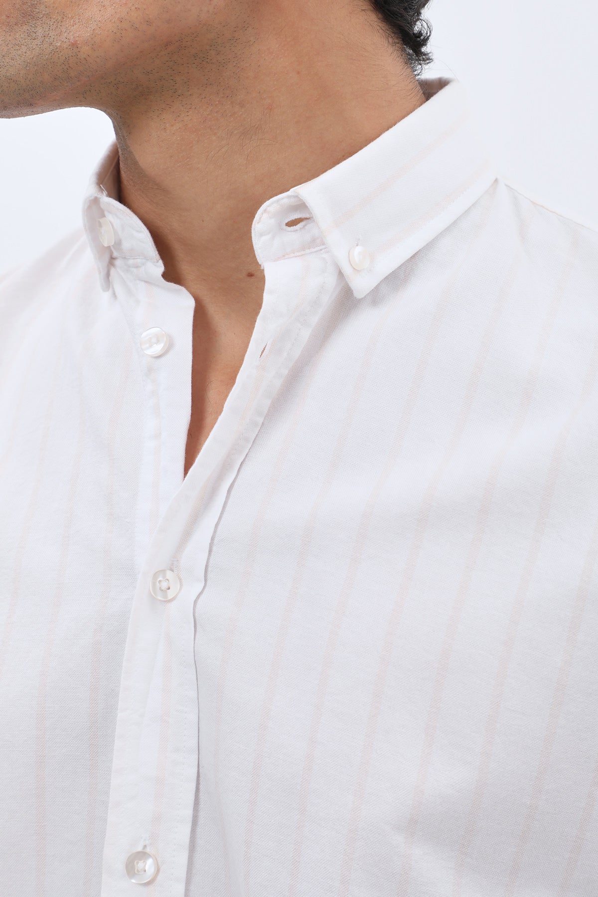 SHIRTSPRO Striped Oxford Regular Fit Shirt - Button-Down Collar - Beige