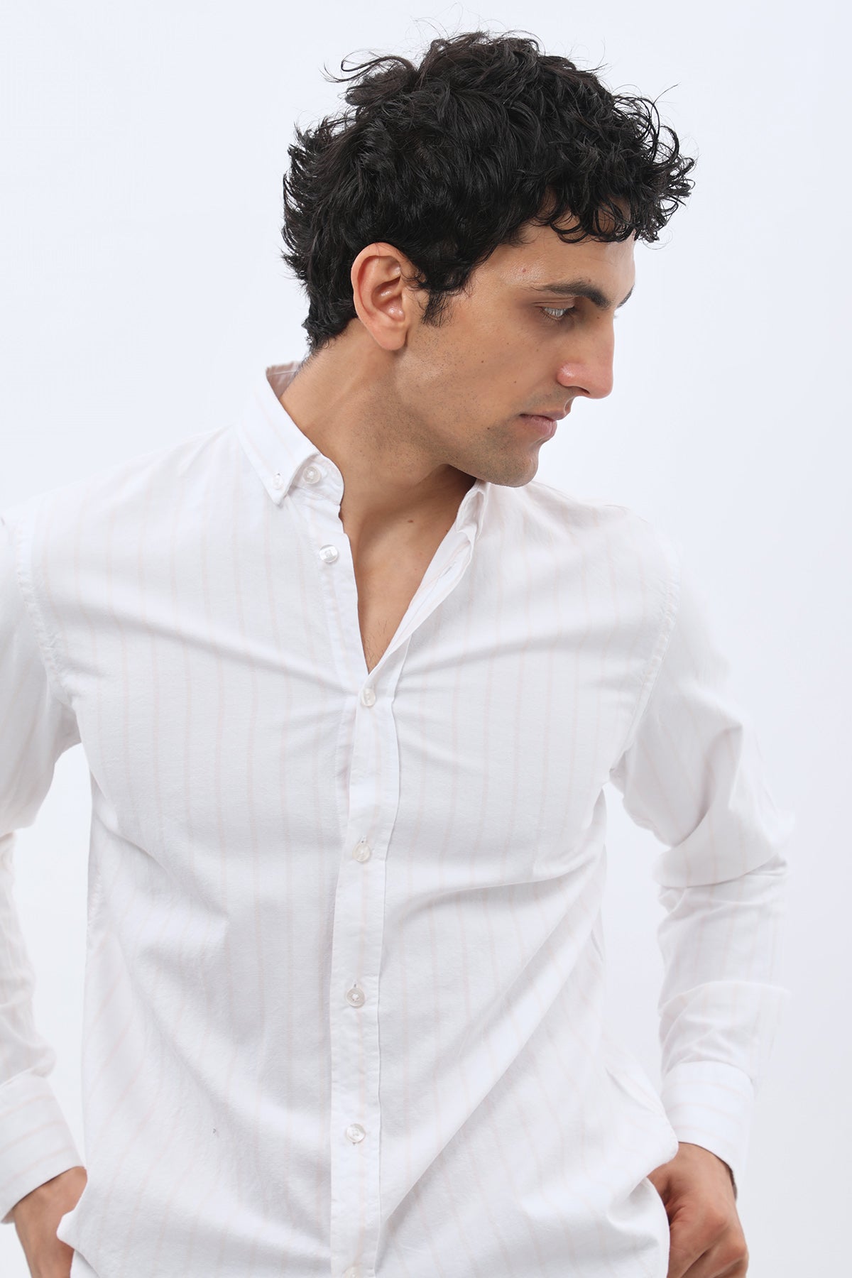 SHIRTSPRO Striped Oxford Regular Fit Shirt - Button-Down Collar - Beige