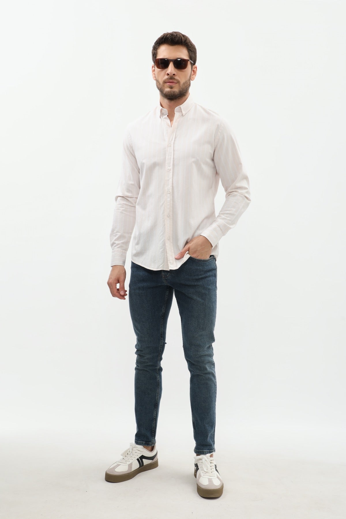 SHIRTSPRO Striped Oxford Regular Fit Shirt - Button-Down Collar - Beige