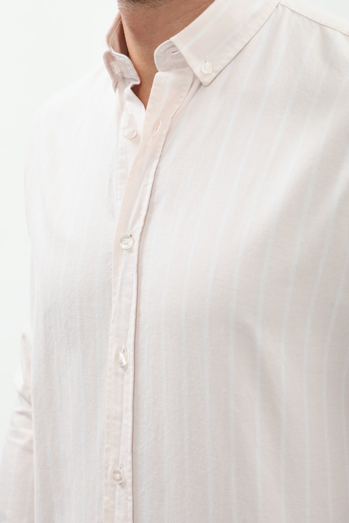 SHIRTSPRO Striped Oxford Regular Fit Shirt - Button-Down Collar - Beige